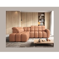 Canapé d’angle électrique RONDA 4 places orange corail – angle gauche 