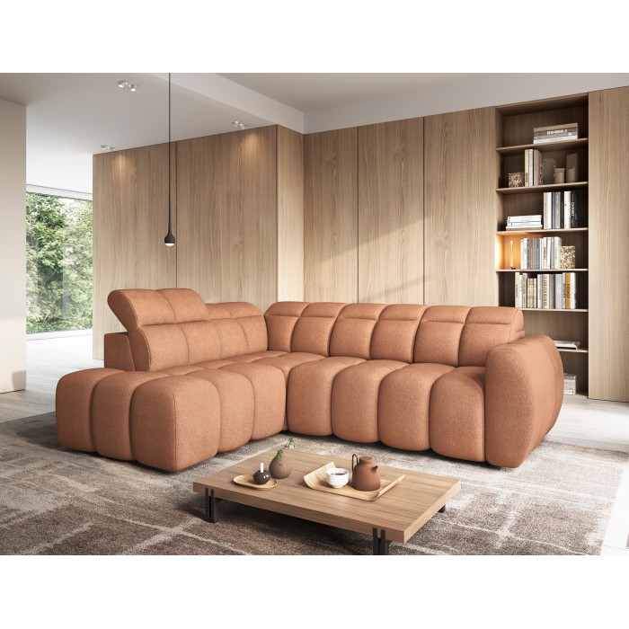Canapé d’angle électrique RONDA 4 places orange corail – angle gauche 