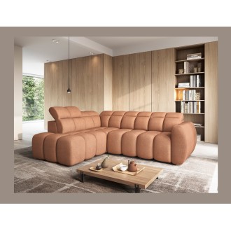 Canapé d’angle électrique RONDA 4 places orange corail – angle gauche 