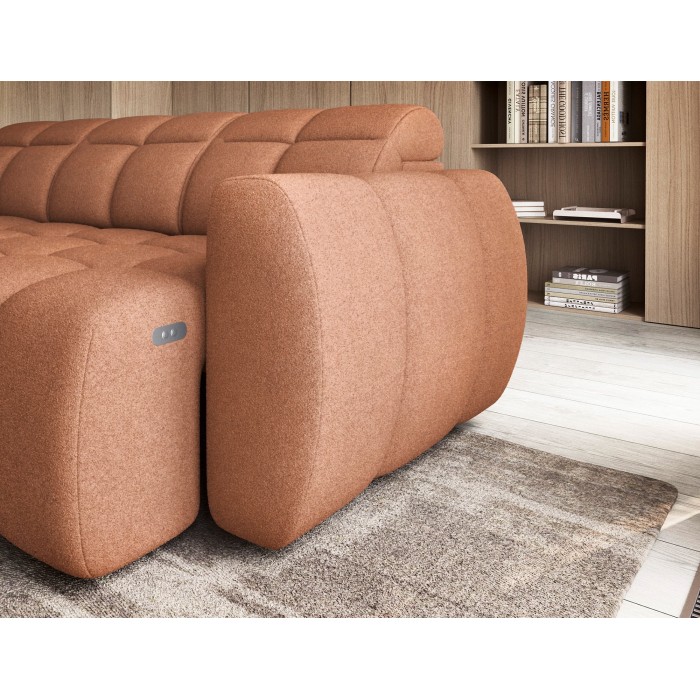 Canapé d’angle électrique RONDA 4 places orange corail – angle gauche 