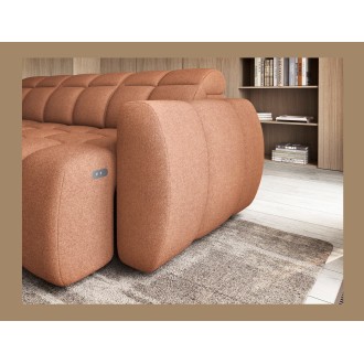 Canapé d’angle électrique RONDA 4 places orange corail – angle gauche 