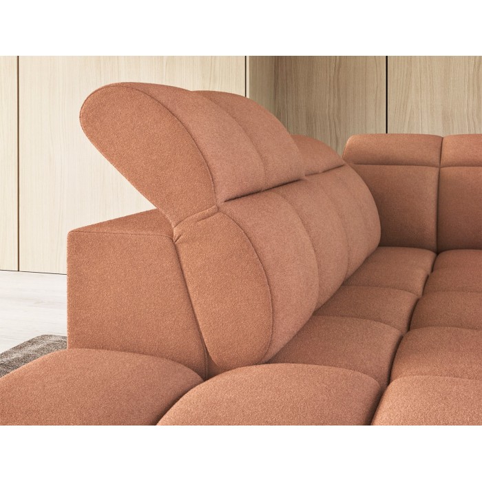 Canapé d’angle électrique RONDA 4 places orange corail – angle gauche 