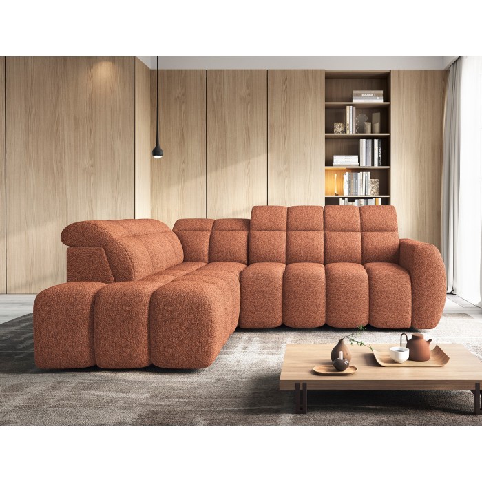 Canapé d’angle électrique RONDA 4 places orange chiné – angle gauche 