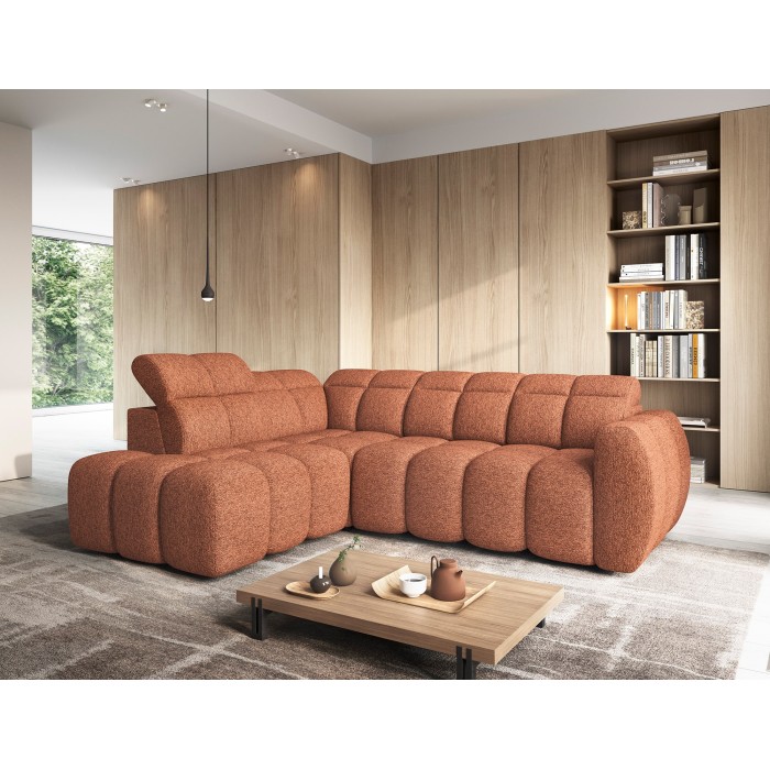Canapé d’angle électrique RONDA 4 places orange chiné – angle gauche 