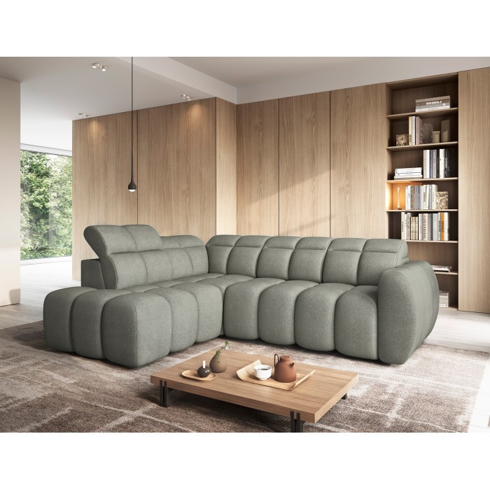 Canapé d’angle électrique RONDA 4 places vert – angle gauche 
