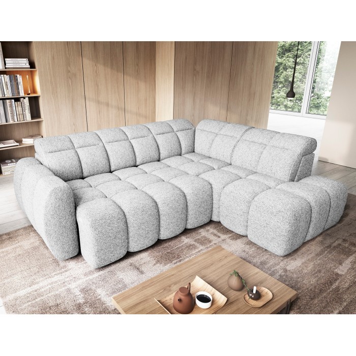Canapé d’angle électrique RONDA 4 places gris clair – angle droit 