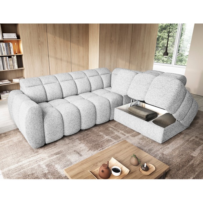 Canapé d’angle électrique RONDA 4 places gris clair – angle droit 