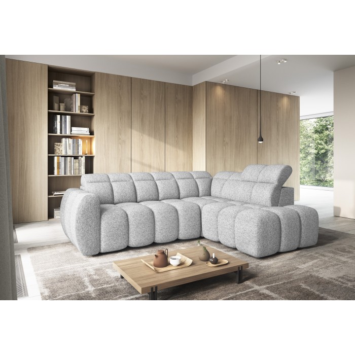 Canapé d’angle électrique RONDA 4 places gris clair – angle droit 