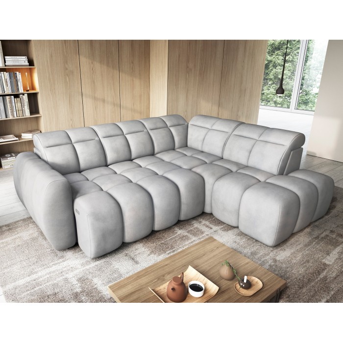 Canapé d’angle électrique RONDA 4 places gris – angle droit 