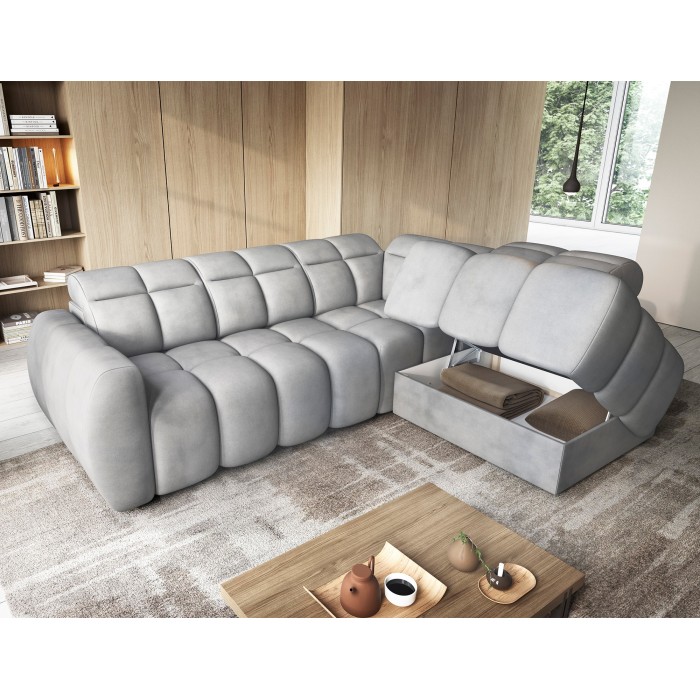 Canapé d’angle électrique RONDA 4 places gris – angle droit 