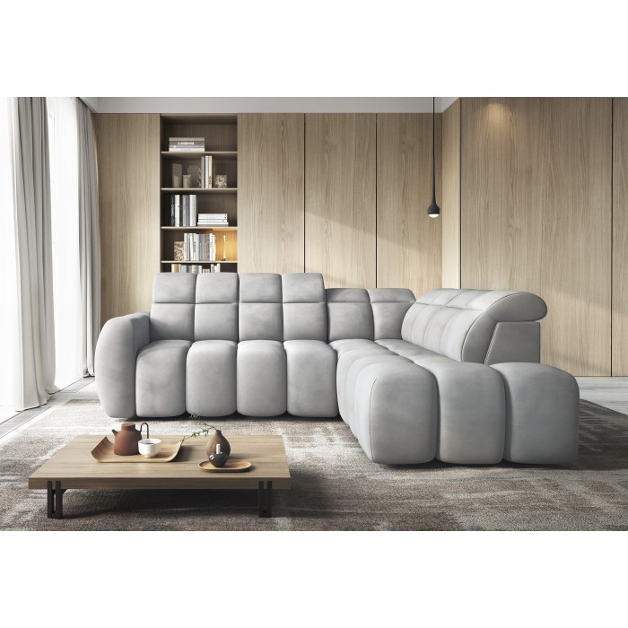 Canapé d’angle électrique RONDA 4 places gris – angle droit 