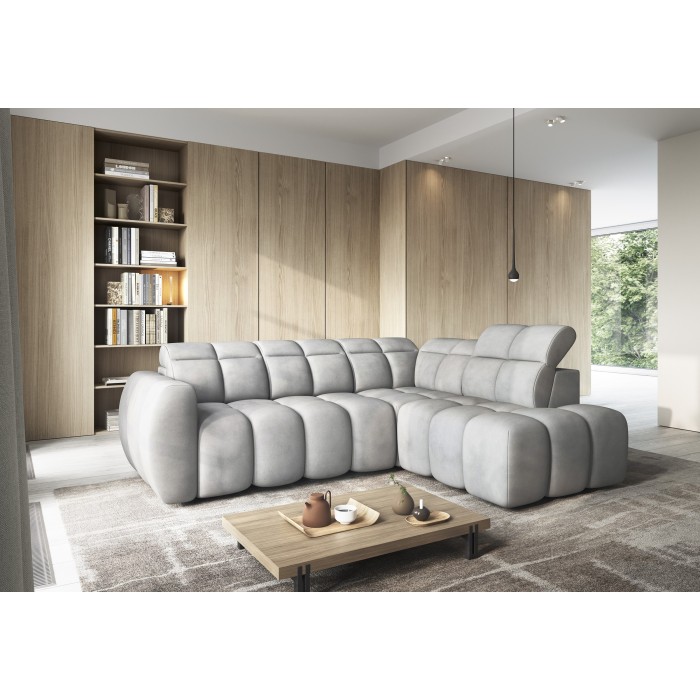 Canapé d’angle électrique RONDA 4 places gris – angle droit 