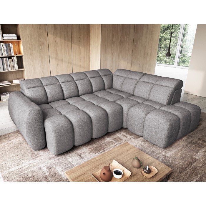 Canapé d’angle électrique RONDA 4 places gris – angle droit – version 2 