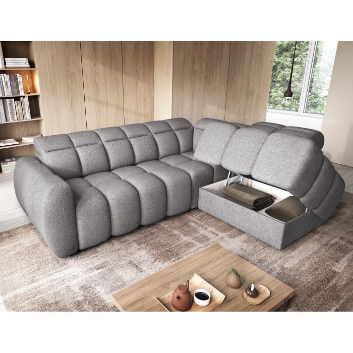 Canapé d’angle électrique RONDA 4 places gris – angle droit – version 2 