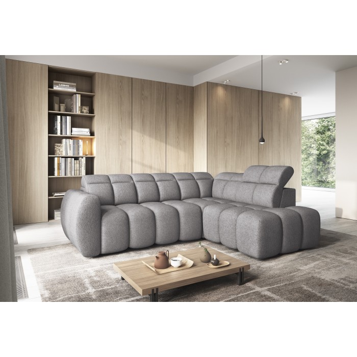 Canapé d’angle électrique RONDA 4 places gris – angle droit – version 2 