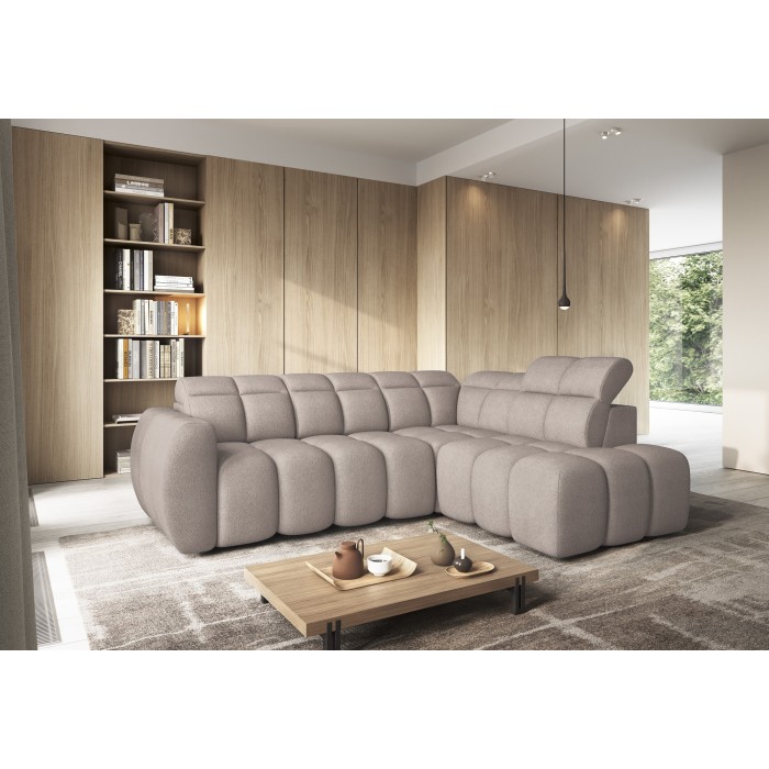 Canapé d’angle électrique RONDA 4 places marron clair – angle droit 