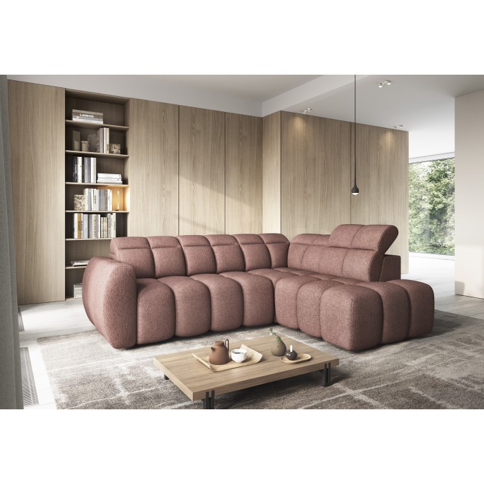 Canapé d’angle électrique RONDA 4 places rouge clair – angle droit 