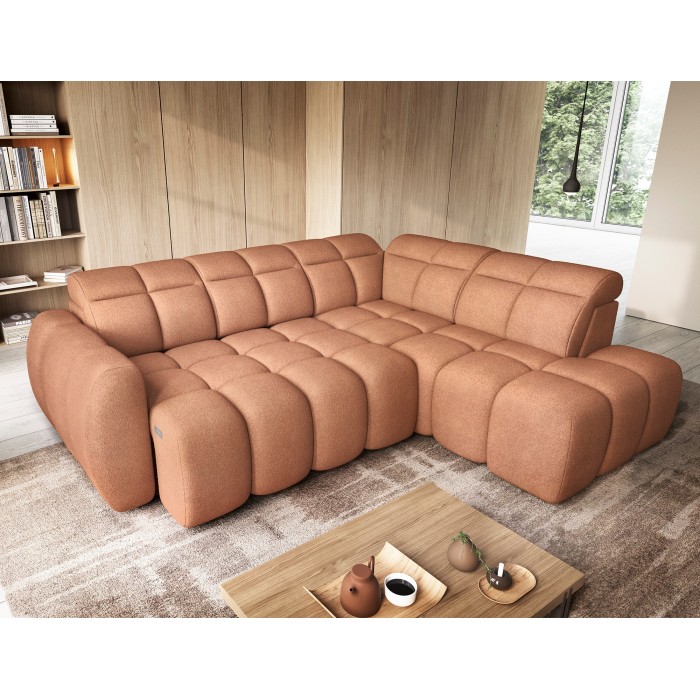 Canapé d’angle électrique RONDA 4 places orange corail – angle droit 