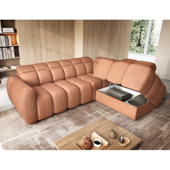 Canapé d’angle électrique RONDA 4 places orange corail – angle droit 