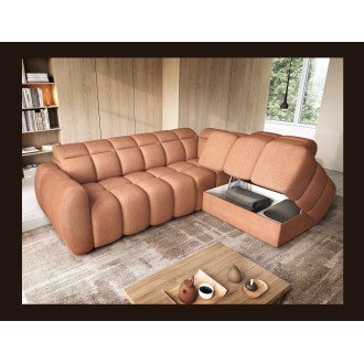 Canapé d’angle électrique RONDA 4 places orange corail – angle droit 