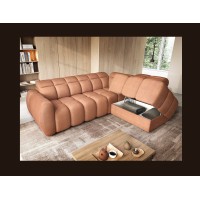 Canapé d’angle électrique RONDA 4 places orange corail – angle droit 