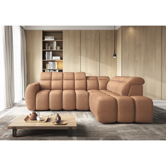 Canapé d’angle électrique RONDA 4 places orange corail – angle droit 