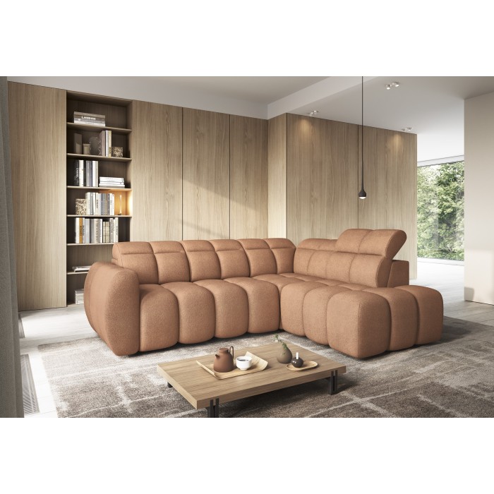 Canapé d’angle électrique RONDA 4 places orange corail – angle droit 