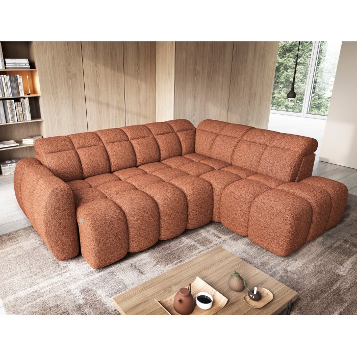 Canapé d’angle électrique RONDA 4 places orange chiné – angle droit 