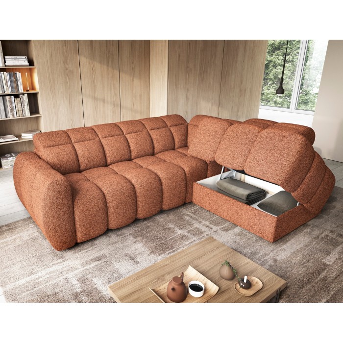 Canapé d’angle électrique RONDA 4 places orange chiné – angle droit 