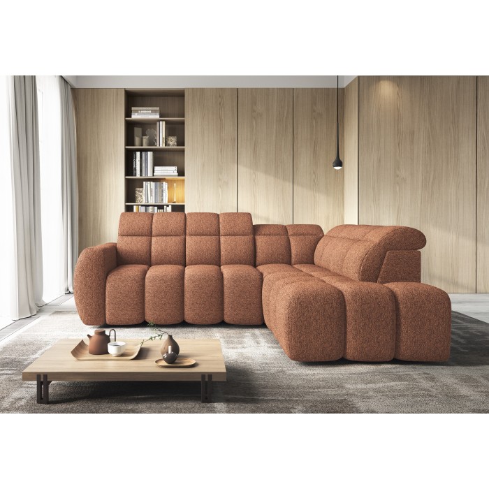 Canapé d’angle électrique RONDA 4 places orange chiné – angle droit 