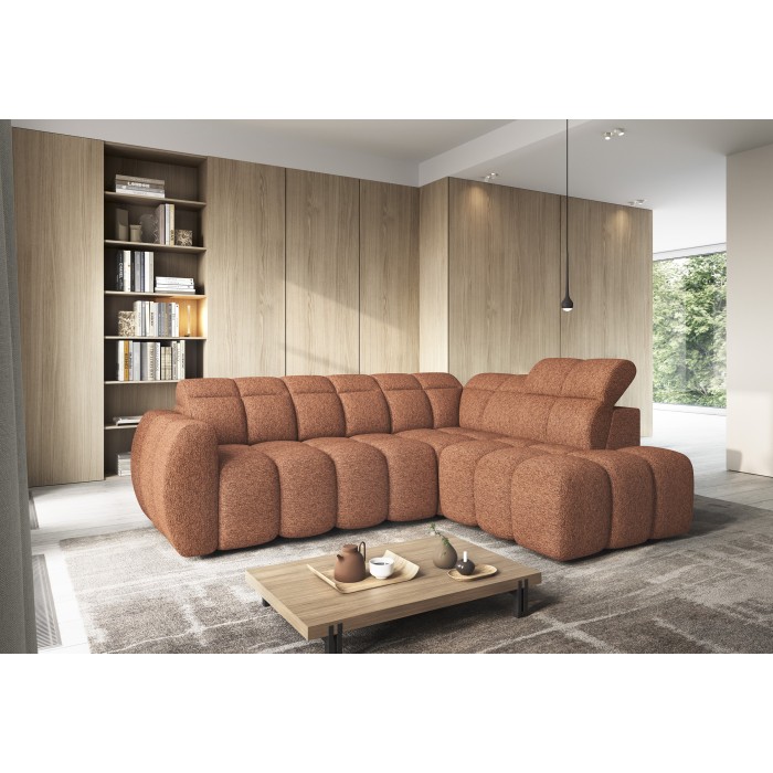 Canapé d’angle électrique RONDA 4 places orange chiné – angle droit 