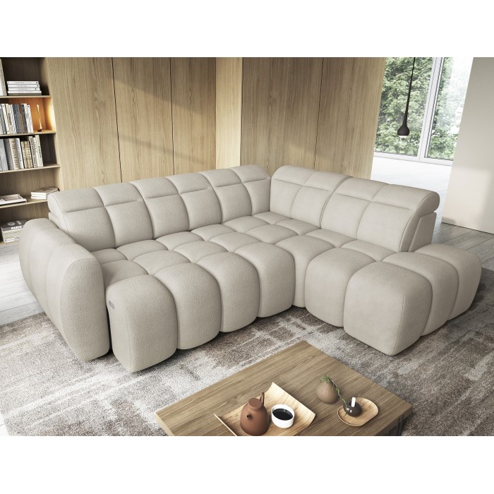 Canapé d’angle électrique RONDA 4 places beige – angle droit 