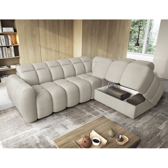 Canapé d’angle électrique RONDA 4 places beige – angle droit 