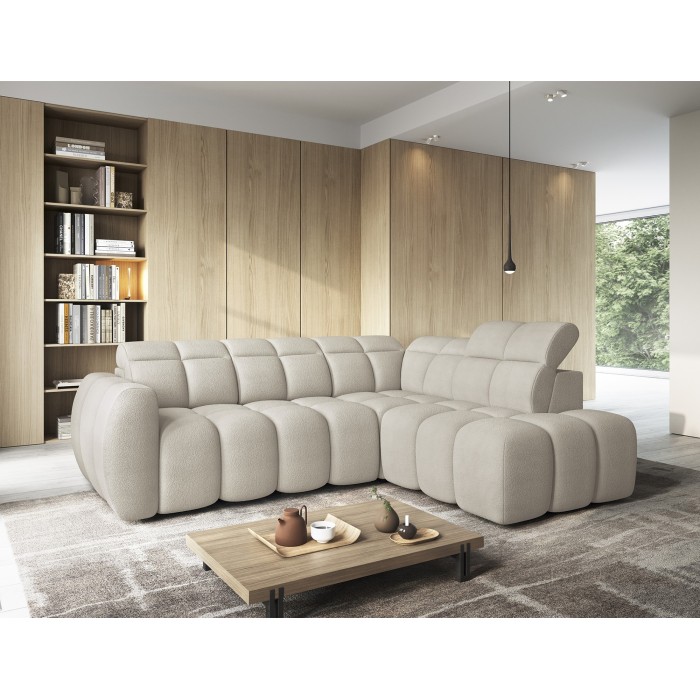 Canapé d’angle électrique RONDA 4 places beige – angle droit 