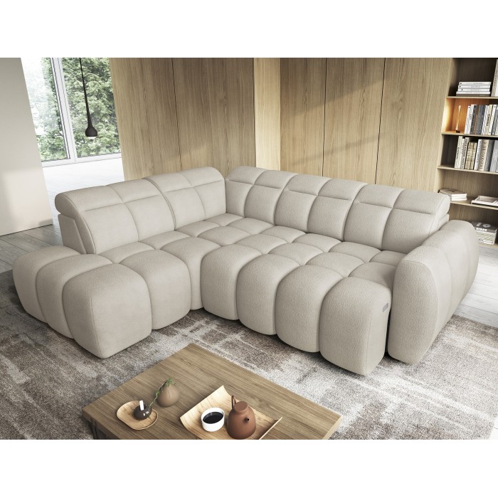 Canapé d’angle électrique RONDA 4 places beige – angle gauche 