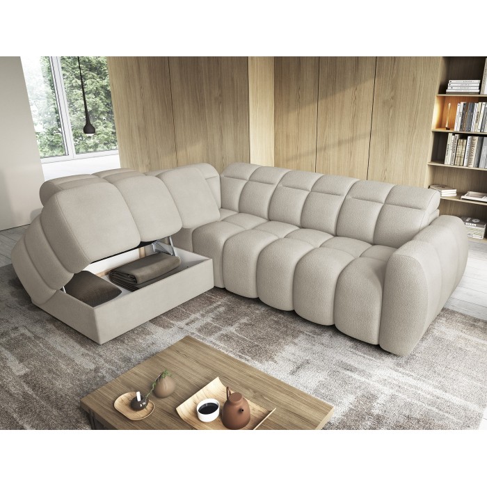 Canapé d’angle électrique RONDA 4 places beige – angle gauche 
