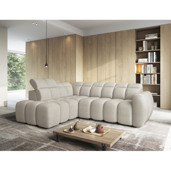 Canapé d’angle électrique RONDA 4 places beige – angle gauche 