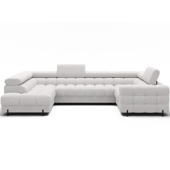 Canapé panoramique convertible FACTORY 3 places blanc – angle gauche avec coffre 
