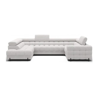 Canapé panoramique convertible FACTORY 3 places blanc – angle gauche avec coffre 