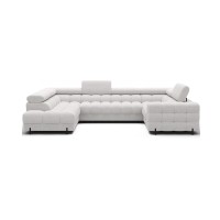Canapé panoramique convertible FACTORY 3 places blanc – angle gauche avec coffre 