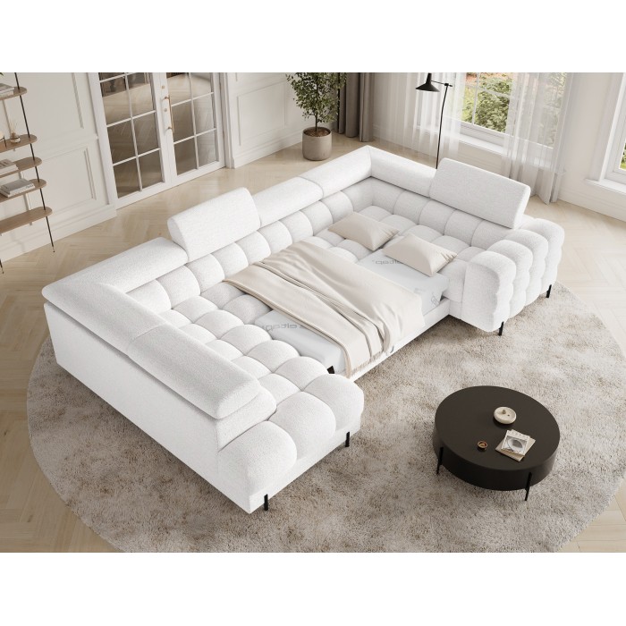 Canapé panoramique convertible FACTORY 3 places blanc – angle gauche avec coffre 