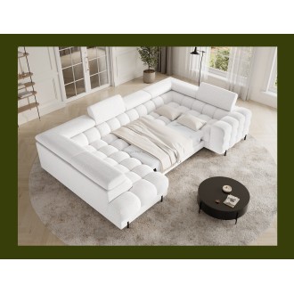 Canapé panoramique convertible FACTORY 3 places blanc – angle gauche avec coffre 