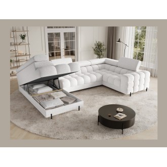 Canapé panoramique convertible FACTORY 3 places blanc – angle gauche avec coffre 