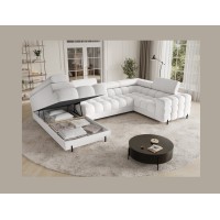 Canapé panoramique convertible FACTORY 3 places blanc – angle gauche avec coffre 