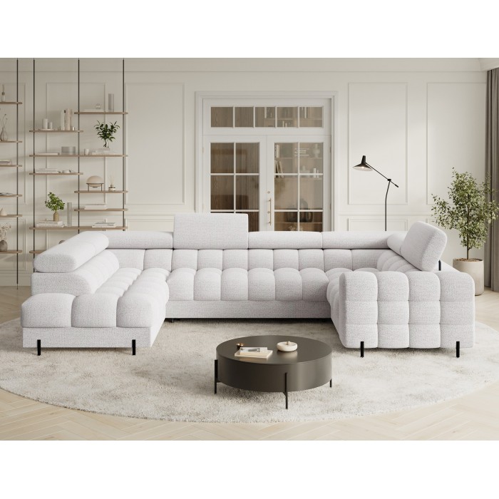 Canapé panoramique convertible FACTORY 3 places blanc – angle gauche avec coffre 
