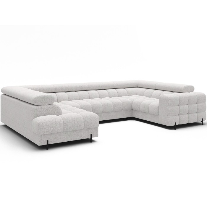 Canapé panoramique convertible FACTORY 3 places blanc – angle gauche avec coffre 
