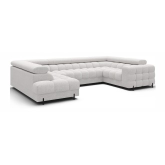 Canapé panoramique convertible FACTORY 3 places blanc – angle gauche avec coffre 
