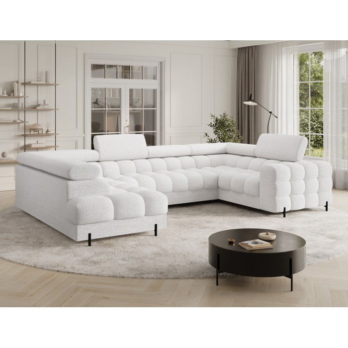 Canapé panoramique convertible FACTORY 3 places blanc – angle gauche avec coffre 
