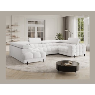 Canapé panoramique convertible FACTORY 3 places blanc – angle gauche avec coffre 