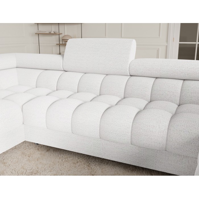 Canapé panoramique convertible FACTORY 3 places blanc – angle gauche avec coffre 